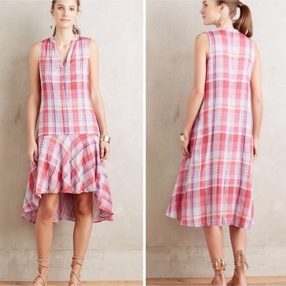 Maeve Anthropologie Pipa Plaid Sleeveless Hi Low Swing Dress - Picture 14 of 14